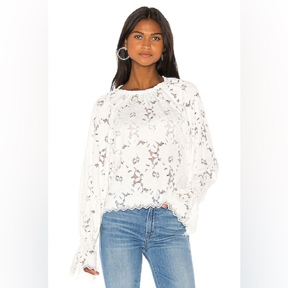 Free People Olivia Lace Tee in Ivory